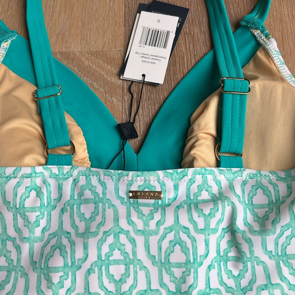 NWT. Cabana Life. Coastal Cottage Aqua Embroidered Tankini Swim Tank Top. UPF50+ - Picture 8 of 9